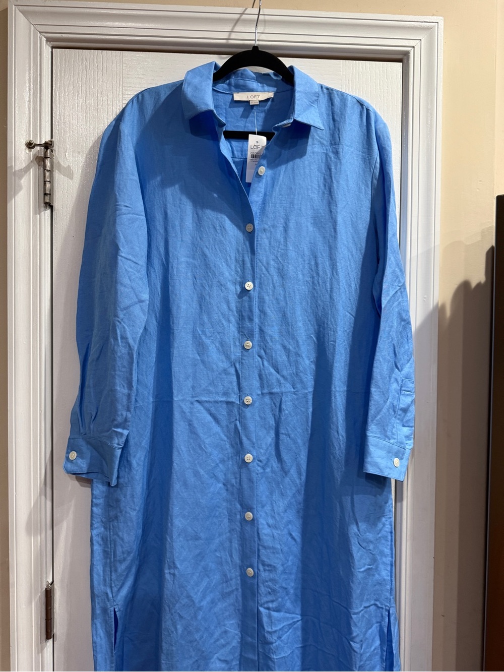LOFT Light Blue long sleeves Linen  Button-Up Shirt Dress - Picture 8 of 10